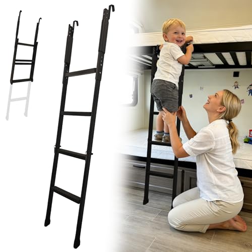 52-64 Height Adjustable Bunk Bed Ladder Foldable RV Bunk Ladder with 4 Wider Anti-Slip Steps Bunk Bed Stairs Only for Dorm Loft Bed Camper Trailer Bunkhouse Ladder for Bunk Bed Load 350 LBS