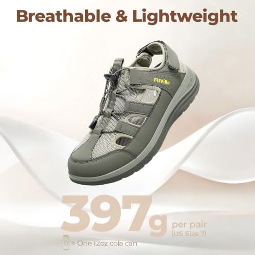 Image of FitVille Womens Wide Orthopedic Sandals, Lightweight Flat Sandals for Women with Arch Support, Adjustable Strap for Swollen Feet|Plantar Fasciitis