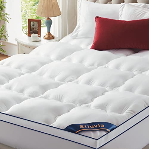 Siluvia Queen Mattress Topper With 400Tc 100% Bamboo Cover Extra Thick Pillowtop Cooling Mattress Topper Queen Mattress Pad White With 8-21 Inch Deep Pocket 3D Snow Down Alternative Fill #TOP18