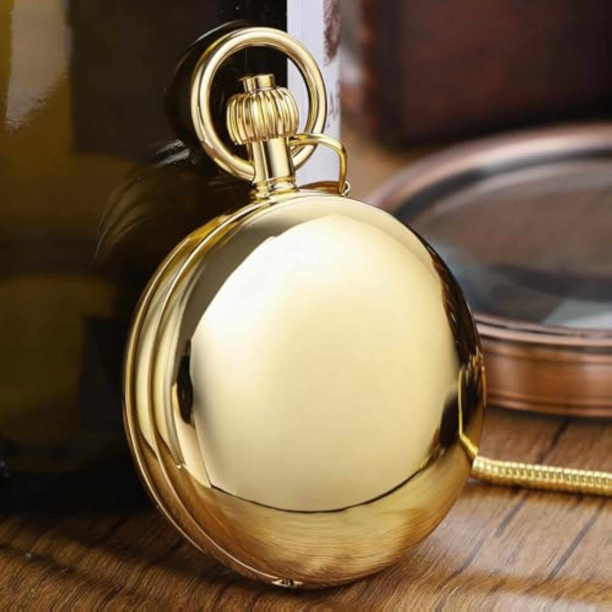 Double-Sided Gold Minimalist Mechanical Pocket Watch