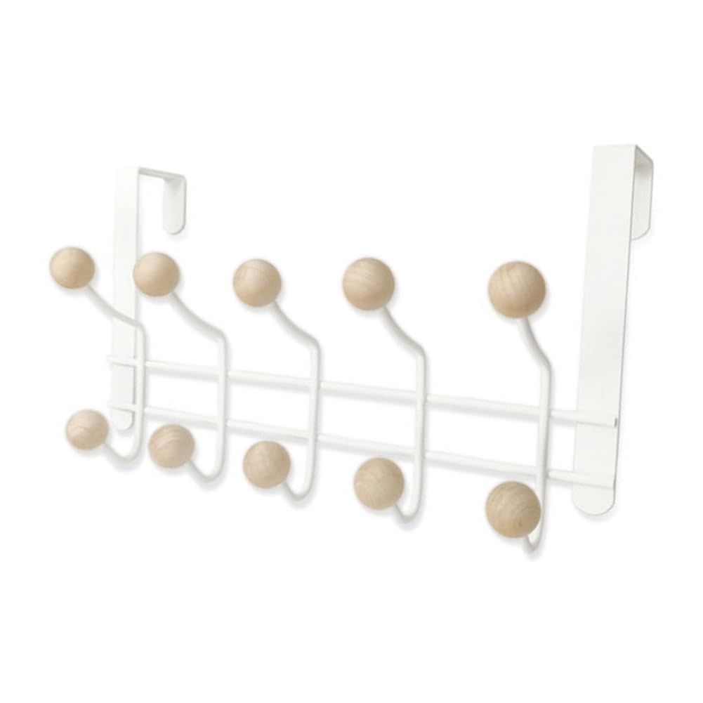 Lobamop 5 Hooks over Door Hanger with Wooden Balls, Multi Functional Modern Design for Home Entrance Wardrobe Bathroom