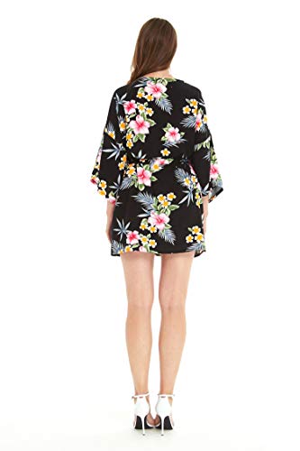 Matching Hawaiian Luau Mother Son Kimono Boy Shirt in Hibiscus Black3