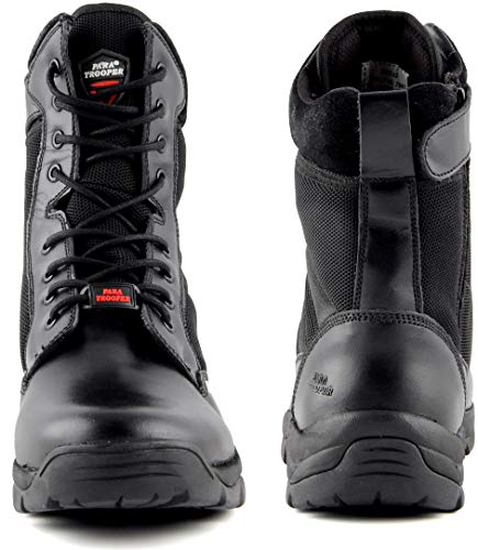 Image of PARA TROOPER Men's Black FORCE 8 inch Side-Zip Light Weight Genuine Leather Military and Tactical Combat Army Boot