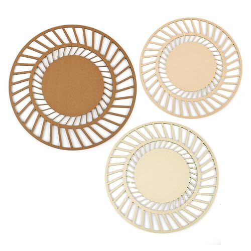 AnairsMo 3 Piece Wooden Round Wall Art Decor, Boho Modern Circle Wall Decor, Neutral Minimalist Aesthetic Wood Wall Decor for Living Room Kitchen Bedroom Office Dining Room