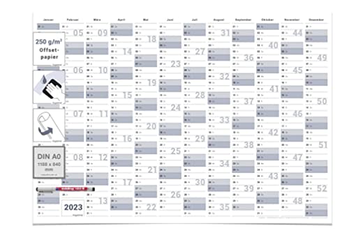 Abwischbarer XXL Wandkalender Jahresplaner 2023 DIN A0 GEROLLT 118,8x84,0cm groß feucht inklusive non-permanent Marker. Kalender 2023 in deutsche Sprache. Ein Angebot von Gigatime Cover