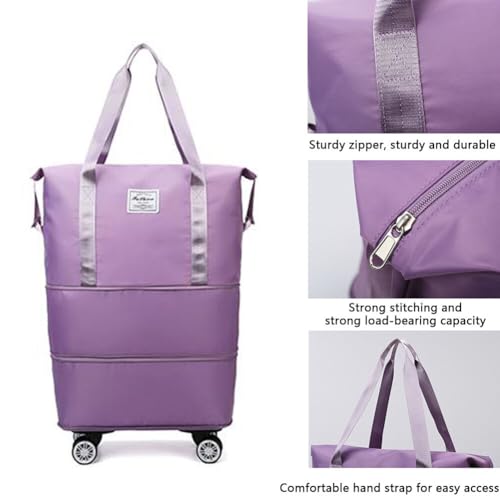 LYFJMUS High-Capacity Foldable Travel Bag with Spinner Wheels Expandable Foldable Duffel Bag Detachable Rolling Wheels Travel Bag Carry on Duffel Bag for Men Women Lightweight Suitcases ﻿4