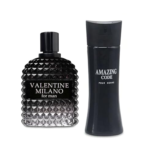 Image of AFLUXE 2PCS Valentine Milano /Amazing Code Eau De Toilette for Men-Fresh,Romantic Scent Perfume for Men 3.4 Fl Oz Each Mens Cologne For All Skin Daily Used