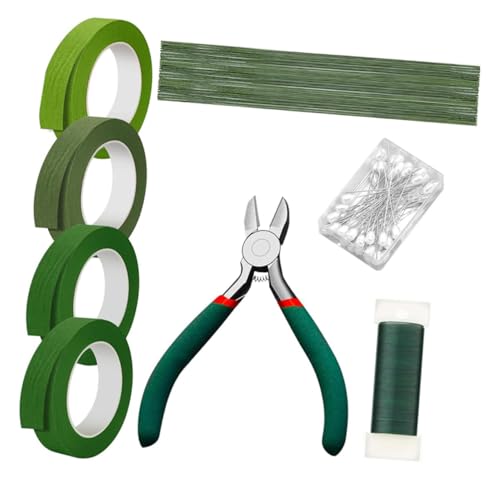 Kit outils pour création de fleurs avec ruban vert large et fil calibré STOBAZA