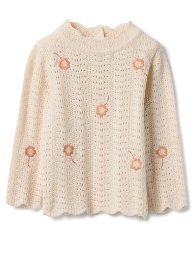 OVS Kids Pull perforé en Coton Beige Pure pour Fille, Coupe régulière avec Broderies