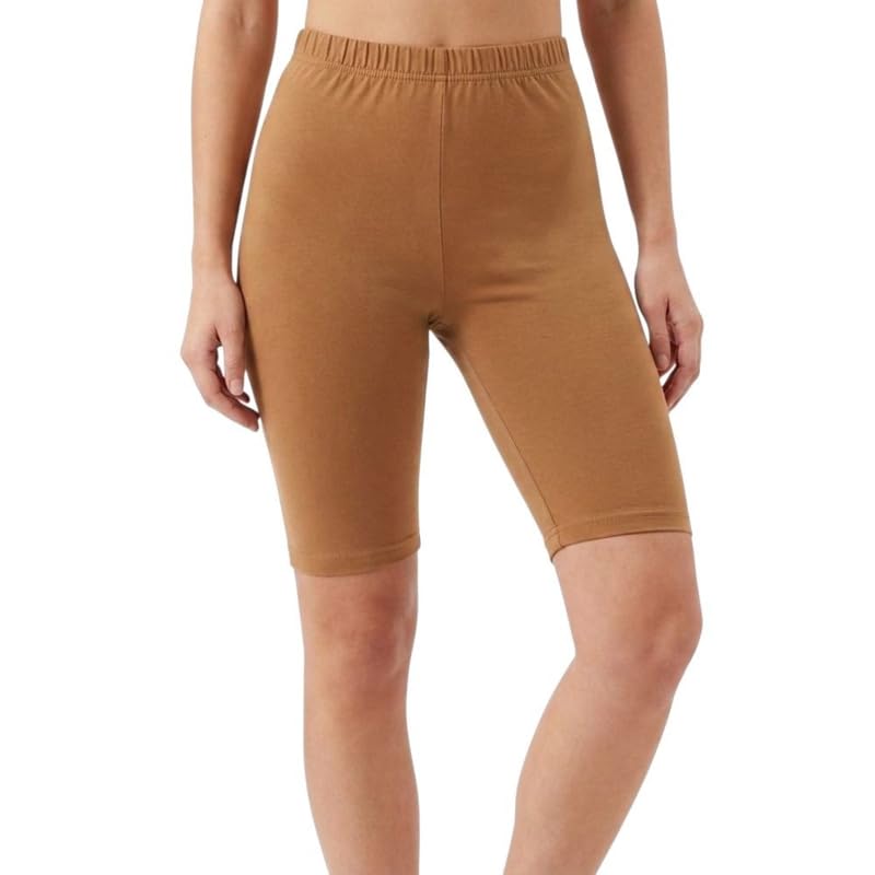 Image of Women's Cotton Lycra Cycling Shorts | 95% Cotton 5% Spandex | Stretchable Knee Length Tights for Gym, Yoga & Sports