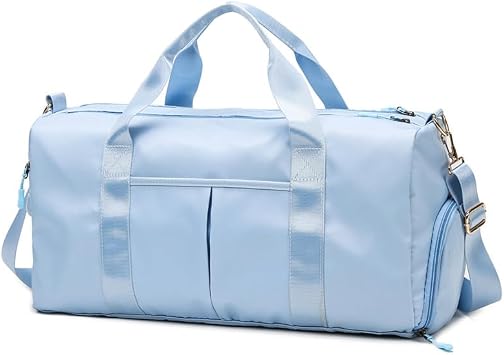 Gym Duffle Bag for Men Women, Waterproof Weekender Overnight Bag with Shoe Compartment and Wet Pocket for Swimming Yoga Travel Blue
