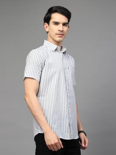 Image of Majestic Man Men's Pure Cotton Striped Half Sleeve Regular Fit Shirt