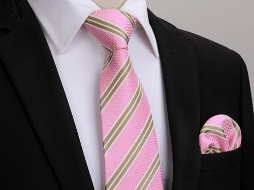 Image of HISDERN Mens Striped Ties Classic Silk Woven Tie and Pocket Square Set Formal Business Necktie Handkerchief for Wedding