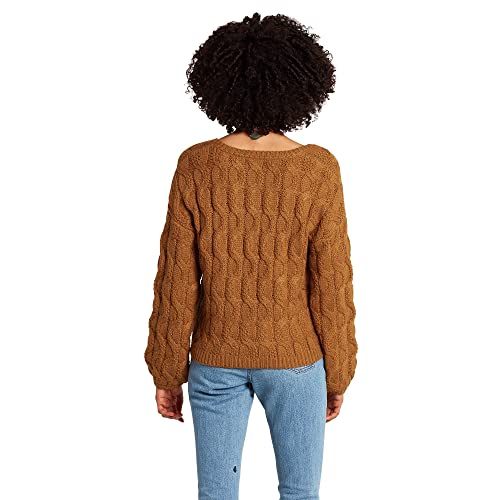 Volcom Women's Bingeable Cable Sweater Bronze #TOP1