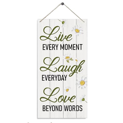 Live Laugh Love Inspirational Wood Sign - Hanging Printed Wooden Plaque, Positive Wall Decor for Farmhouse Home, Bedroom, and Motivational Office