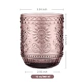 Joeyan Szklanki do picia w stylu vintage, szaro-zielone, fioletowe, niebieskie, szklane kubki do wody, wytłaczane kwiatowe kolorowe szkło, koktajle, soki i napoje, tumbler, teksturowane naczynia do