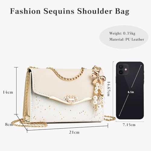 Image of CORIOS Elegant Shoulder Bag for Women - PU Leather Handbag with Sequin Crossbody & Messenger Bag Styles