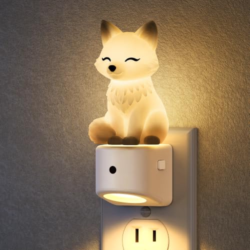 Image of DORESshop LED Night Light for Kids, White Fox Night Lights Plug into Wall, 8 Colors+ Soft White 3000K Nightlight, Dusk to Dawn Sensor, Nightlights for Kids Room, Bedroom, Birthday Gift