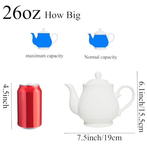 Image of White Porcelain Teapot, Lotus Tea Pot Coffee Tea Water Pot Vintage Ceramic Gooseneck Kettle (26oz)
