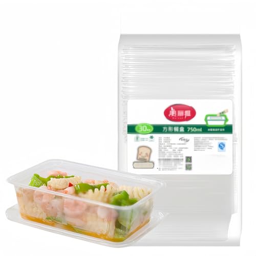 Ziuuihu 使い捨て容器 食品保存容器 蓋付き 角型 使い捨てクリア食事準備 フードコンテナ 収納 無地 シンプル おしゃれ 食品 パック 冷凍 レンジ対応 再利用可能なデリ容器 冷凍使い捨て弁当箱 密閉 漏れ防止 電子レンジ可 (750ml(60個)