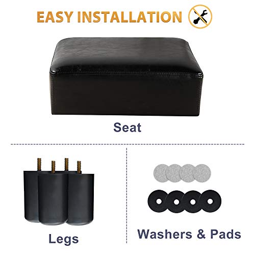 Modern Rectangular Foot Stool, Black Faux Leather Padded Ottoman Footrest Stool Small Foot Stool For Living, Adults, Patio #TOP5