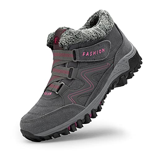 Warme Schneestiefel für Damen und Herren, wasserdicht, Winter-Stiefeletten, Outdoor, mit Pelz gefüttert, rutschfeste Sneakers (W-Grau, 36) Cover