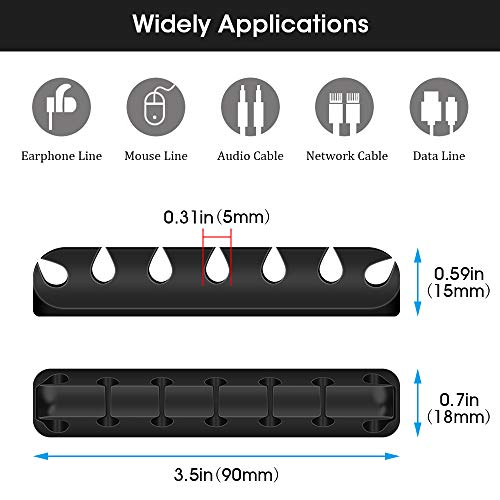 2 Pack Cable Organizer Clips, Cable Management Cord Holder Self Adhesive Silicone Wire Holders for Organizing USB Charging Cable/Power Cord/Mouse PC Desktop Travel Home Office Car-Black - Thumbnail 2