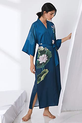 Image of PRODESIGN Kimono Robe for Women - Long Satin Sleepwear Silky Kimono Cover-Up Nightgown Japanese Bathrobe Loungewear Blouse