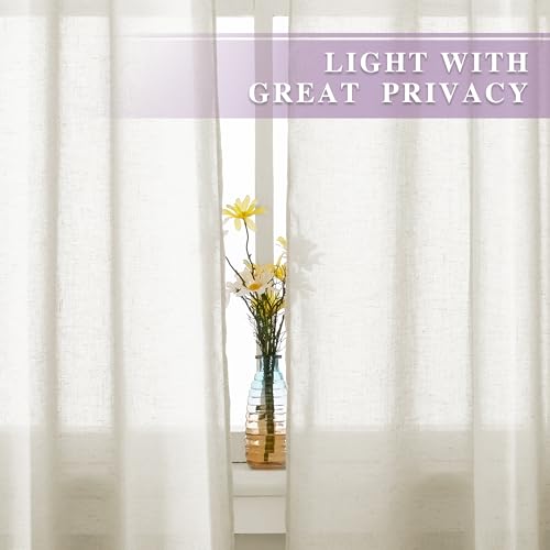 NICETOWN Semi Sheer Curtains 84 inch Length 2 Panels, Grommet Retro Window Treatment Natural Open Linen Curtains Vertical Drapes Privacy with Light Through for Living Room, Vanilla, W52 x L84