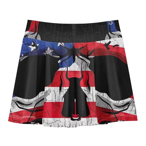 Grungy Skull American Flag Black Athletic Shorts Girls Skorts Toddler Tennis Skirts Rainbow Butterfly 3t2