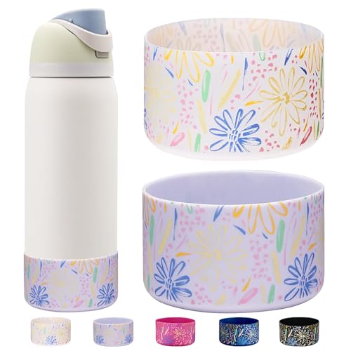 Image of WK IEASON 2Pcs Silicone Boot for Owala Water Bottle, Protective Flask Bottom Cover Base for Owala FreeSip Twist and Flip Flask Water Bottle Accessories-3.35inch Bottom Diameter