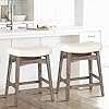 MAISON ARTS Counter Height Bar Stools Set of 2 for Kitchen Counter Solid Wood Legs with Fabric Saddle Seat Farmhouse Barstools for 34"-38" Counter Island Upholstered Stools, 24in, Creamy White