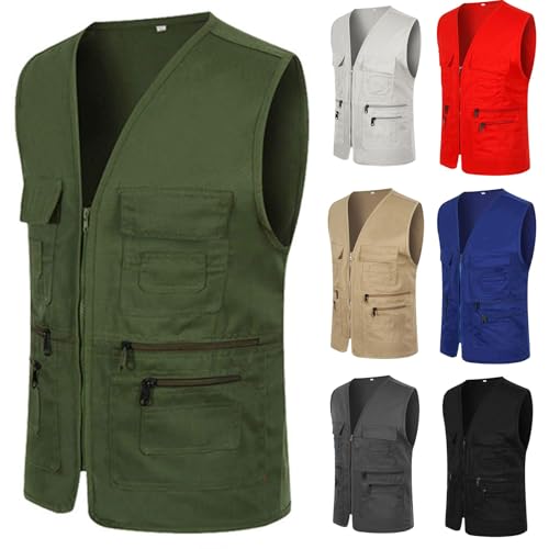 Men's Cargo Vest Full Zipper V Neck Sleeveless Vest Lightweight Outdoor Work Jacket Outerwear with Multiple Pockets3