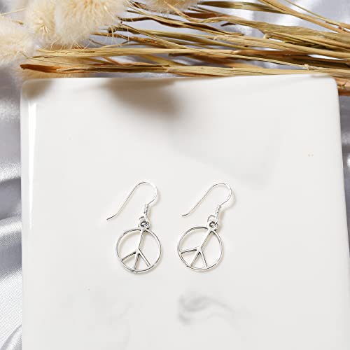 AeraVida 925 Sterling Silver Peace Symbol Dangle Earrings | Minimalist Fashion Earrings for Women4