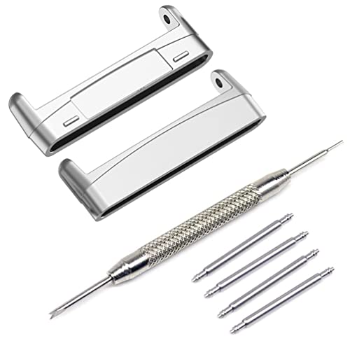 Sankel Connectors Compatible for Fitbit Versa 4/3/Sense 2/Sense Smartwatch Band Adapter,Stainless Steel Connectors+Watch Band Spring Bars Strap Link Pins+Spring Bar Tool (Silver-20mm Pins)