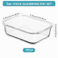 Vtopmart 5er-Pack Meal Prep Boxen Glas, 1035 ML Mealprepboxen für die Essensvorbereitung, Luftdicht und Wiederverwendbar, Geeignet für Backofen, Mikrowelle, Gefrierschrank und Spülmaschine – Ansicht 2