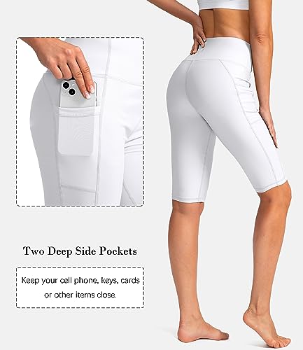 Image of SANTINY Women's High Waisted Swim Shorts with Pockets UPF50+ Long Board Swimming Shorts for Women with Liner