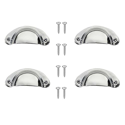 Yesmin 4 Pcs Half Moon Shaped Shell Handles,Kitchen Cabinet Drawers,Suitable for Cabinets,Drawers,Dressing Tables,Etc-Sliver