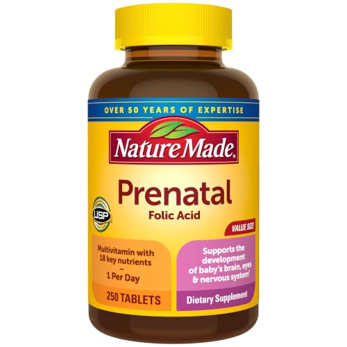 Image of Nature Made Prenatal Multivitamin with Folic Acid, 250 Tablets | Prenatal Vitamins for Women, Vitamin & Mineral Supplement for Daily Nutritional Support, Gluten Free, 250 Day Supply