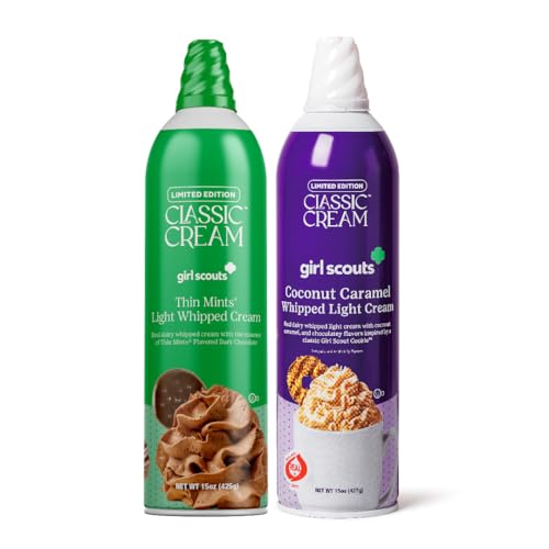 Classic Cream Whipped Cream, Girl Scout Cookies Variety, Thin Mints and Coconut Caramel, 15 Ounce (Pack of 2)