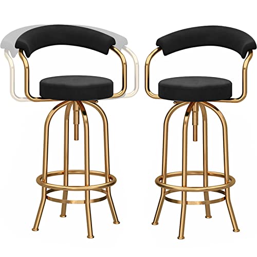 Tabouret de bar haut de comptoir avec dossier velours noir x2