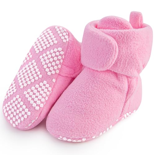 Image of Pro Goleem Fleece Baby Booties, Warm Cozy Baby Slippers, Stay On Sock Shoes, Easy to Put on, Unisex Baby Gifts, Soft Non-Slip Adjustable Newborn Boots for Boys and Girls