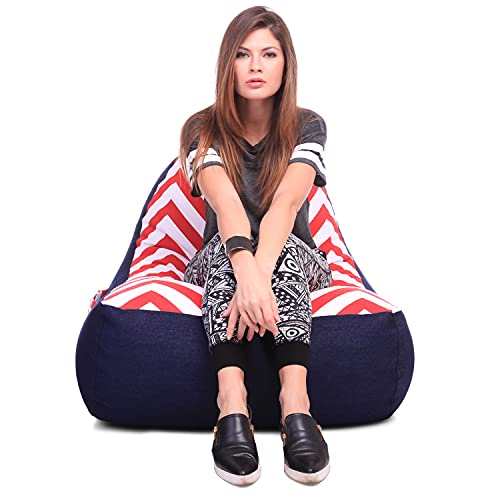 Image of Style Homez Urban Design Denim Canvas Stripes Printed Chair Bean Bag XXL Size Filled with Beans Fillers
