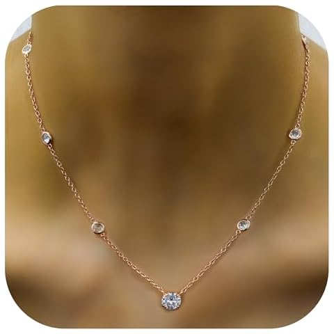 AceLay Solitaire 14K Rose Gold Necklace for women - Diamond & Cubic Zirconia Pendant Station Necklaces for Women - Elegant Gold & Silver Options - Perfect for Everyday Wear & Special Occasions Cover