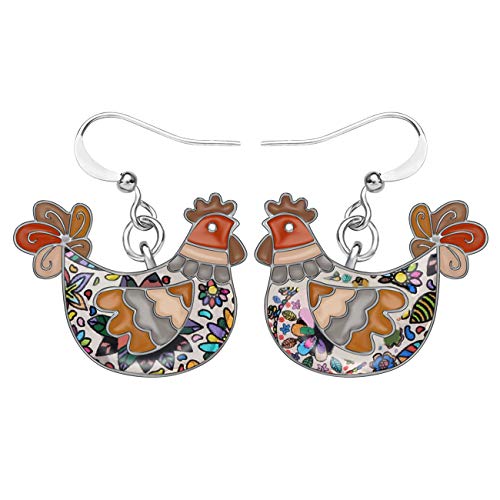 NEWEI Cute Enamel Hen Rooster Chicken Earrings Dangle Farm Animal Jewelry For Women Chicken Gift Charms
