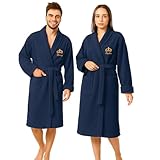 Personalised Bathrobe for Men & Women – 2 Pack Custom Embroidered Crown Dressing Gown – Luxury Towelling Bathrobe with Pocket & Collar – Spa and Shower Robe – Gift for His and Hers – Navy Blue S/M