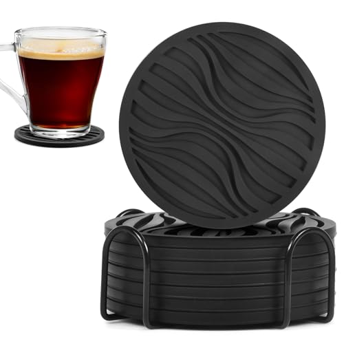 Opiniones de Posavasos los preferidos por los clientes. 43 KINGTLE 8 PCS Posavasos de Bebidas Portavasos para Mesa,Portavasos de Silicona Antideslizantes con Soporte,Coasters para Hogar, Oficina, Bar, Restaurante,Cafetería
