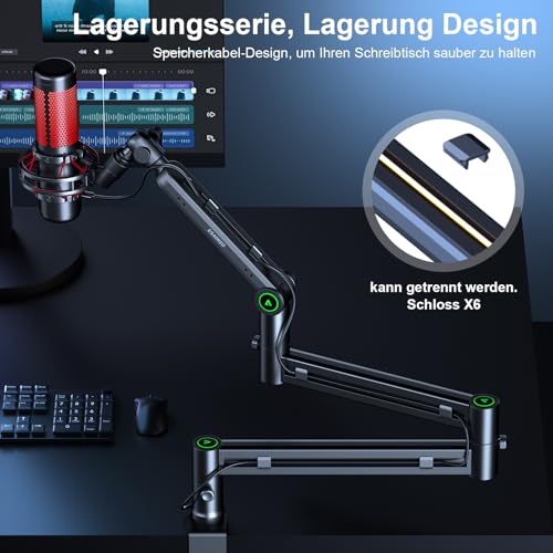 Mikrofon Arm,Aokeo AK-58i Niedriges Profil Mikrofon Ständer Arm für HyperX QuadCast,SoloCast,Elgato Wave,Shure SM7B,Blue Yeti,Blue Snowball,Broadcast,Studio Programm Aufnahme