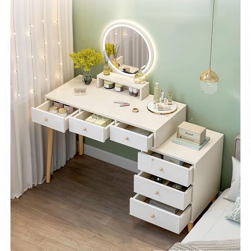 Recamara, Home Improvement THAT S SHOCK Tocador Vanity con Espejo Iluminado Luz LED Mueble para Maquillaje Minimalista Niña Escritorio con 6 Cajones y Estantes De Almacenaje para...