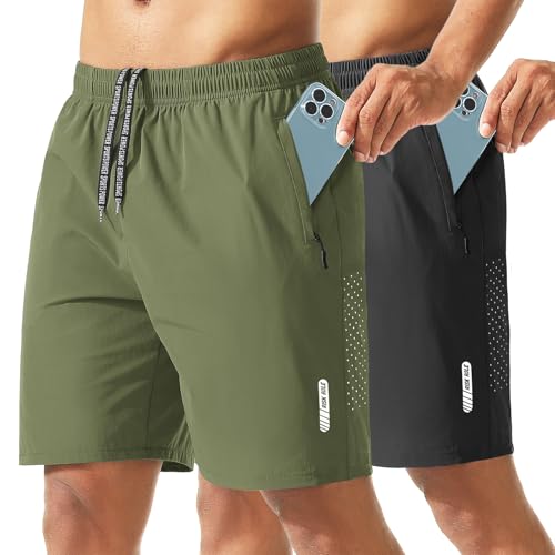 Riskrole Men's Athletic Shorts 2 Pack 7 Inch Inseam Workout Shorts for Men Lightweight Quick Dry Running Shorts Gym Hiking